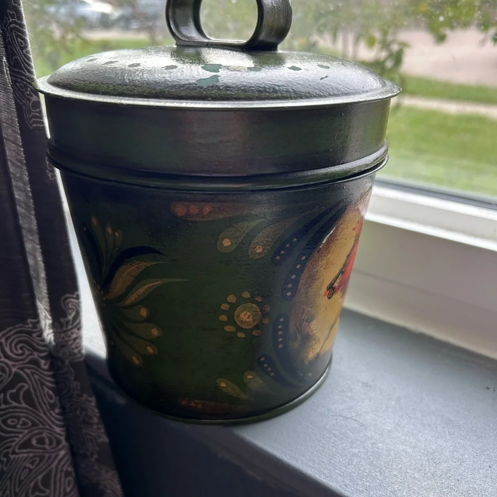 Vintage Green and Red Decorative Tin
